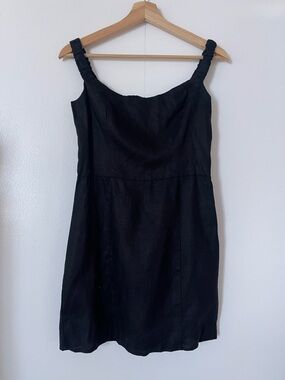 Reformation Black Mini Linen Dress with Ruched Straps